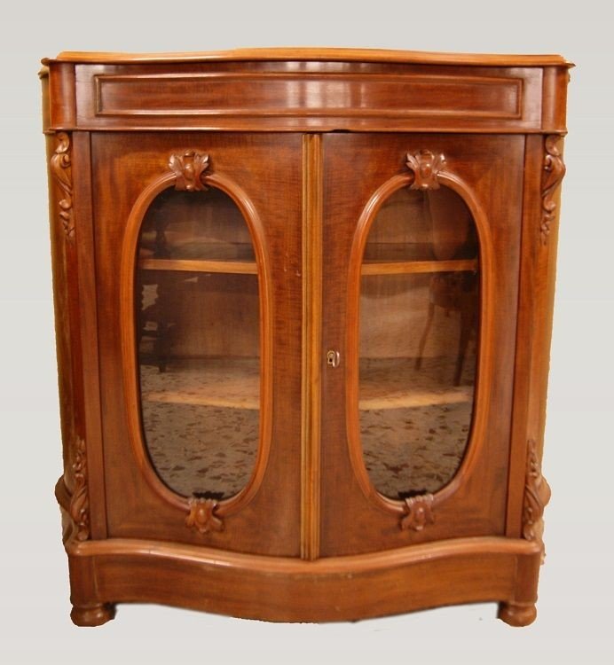 French Low Showcase From The Mid-1800s, Louis-philippe Style, In Mahogany Wood. It Features -photo-2