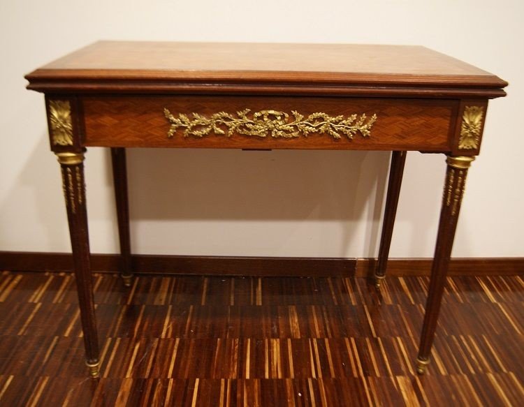  French Gaming Table From The Mid-1800s, Louis XVI Style, In Rosewood And Violet Wood-photo-3