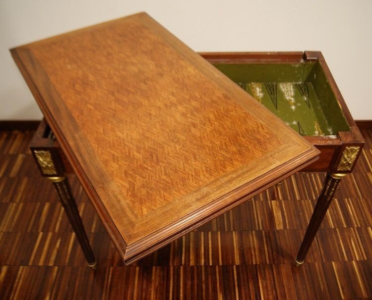  French Gaming Table From The Mid-1800s, Louis XVI Style, In Rosewood And Violet Wood-photo-1