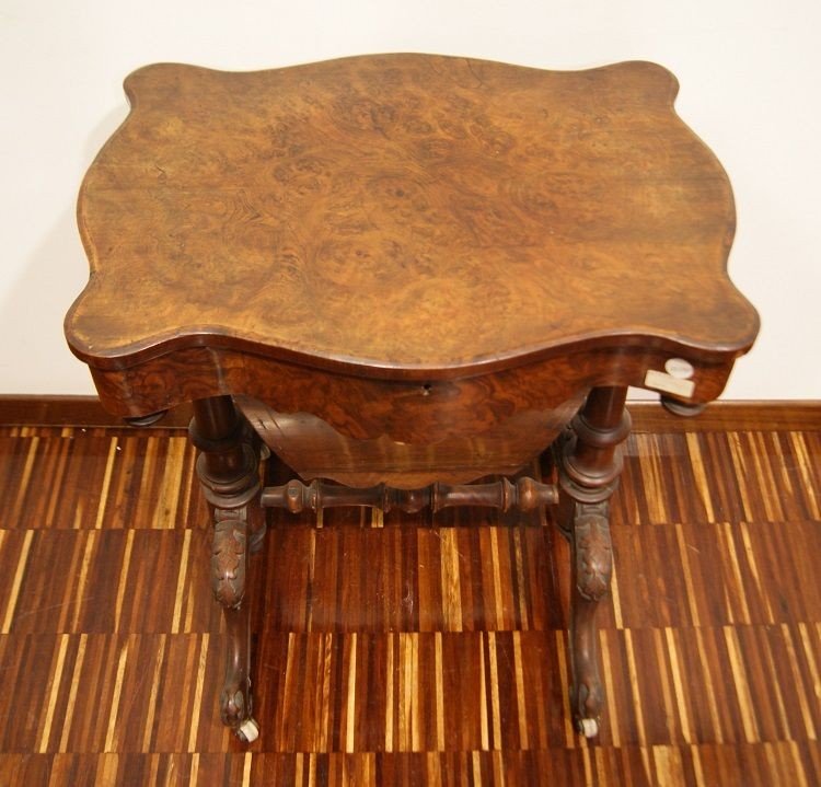 Victorian English Work Table From The Mid-1800s, In Walnut Wood -photo-2