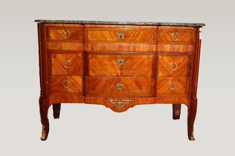 French Chest Of Drawers From The Mid-1800s, Transition Style, In Mahogany And Rosewood-photo-2