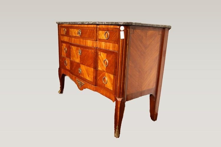 French Chest Of Drawers From The Mid-1800s, Transition Style, In Mahogany And Rosewood-photo-3