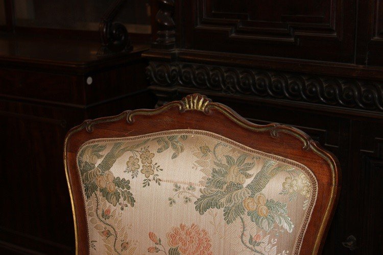  Paire De Fauteuils Français Du XIXe Siècle Style Louis XV En Bois De Noyer Avec Bordure Dorée-photo-3