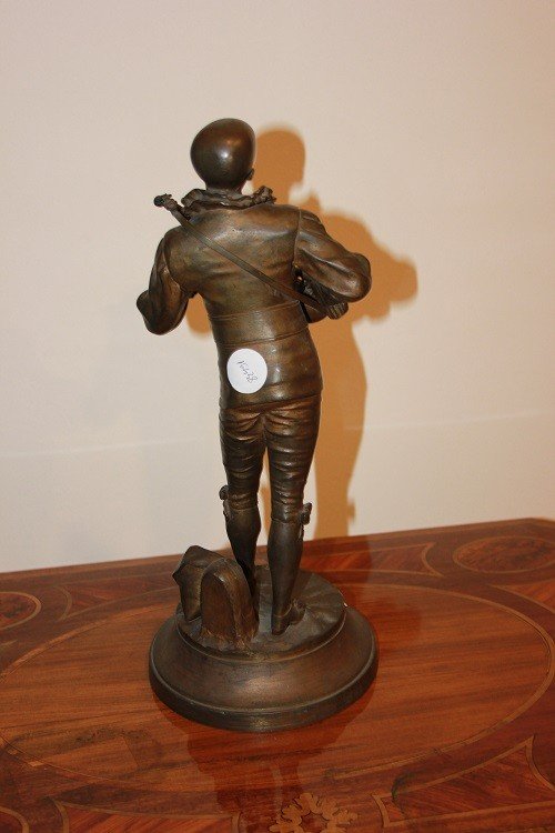 Small French Bronze Sculpture From The Second Half Of The 1800s Depicting Pierrot With A Guitar-photo-3