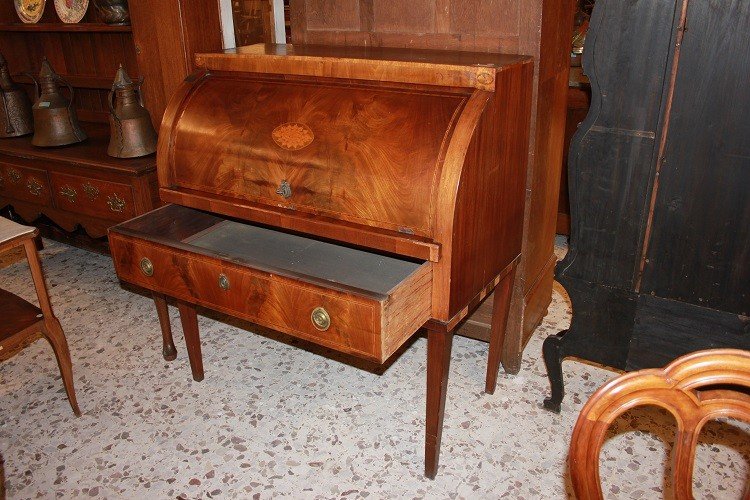 Austrian Roll-top Desk From The Mid-1800s, Louis XVI Style, In Mahogany Wood And Mahogany-photo-4