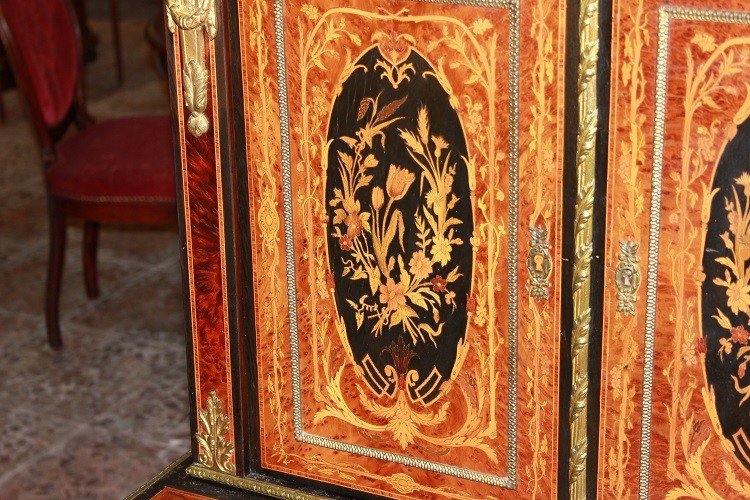 French Cabinet Credenzino From The Mid-1800s, Louis XVI Style, In Burl Walnut-photo-3