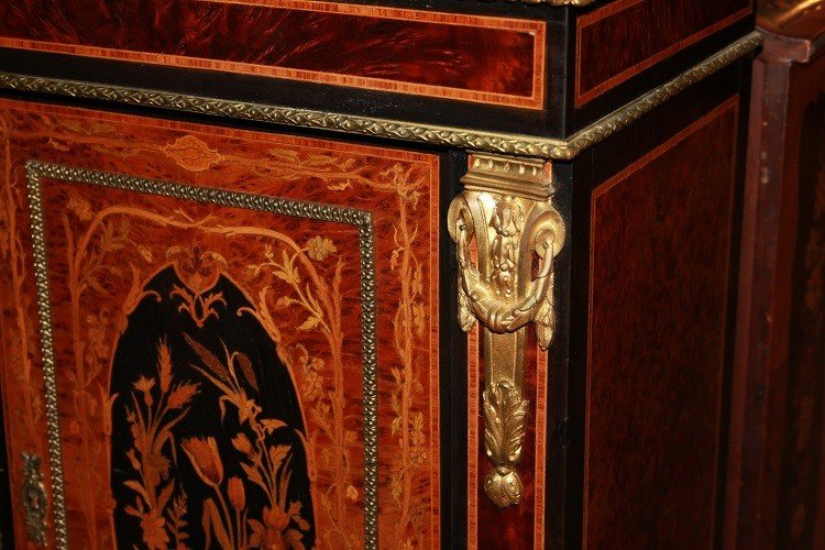 French Cabinet Credenzino From The Mid-1800s, Louis XVI Style, In Burl Walnut-photo-4