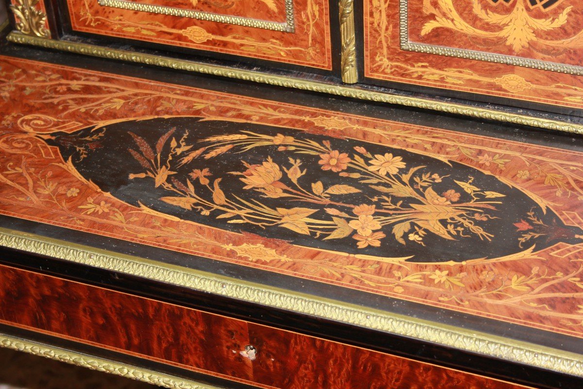 French Cabinet Credenzino From The Mid-1800s, Louis XVI Style, In Burl Walnut-photo-2