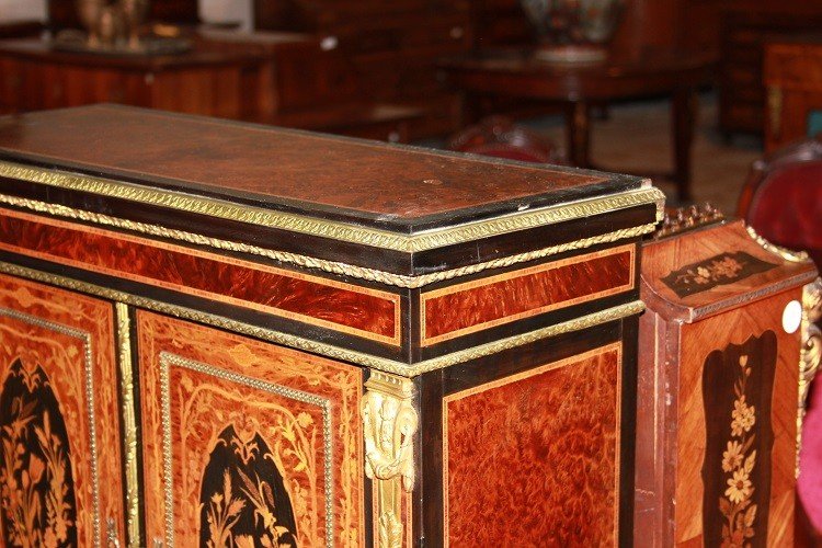 French Cabinet Credenzino From The Mid-1800s, Louis XVI Style, In Burl Walnut-photo-3