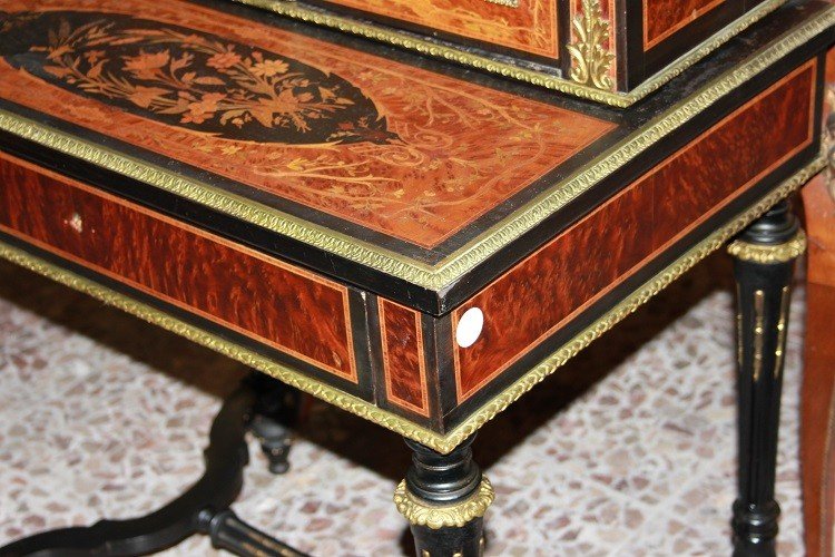 French Cabinet Credenzino From The Mid-1800s, Louis XVI Style, In Burl Walnut-photo-4