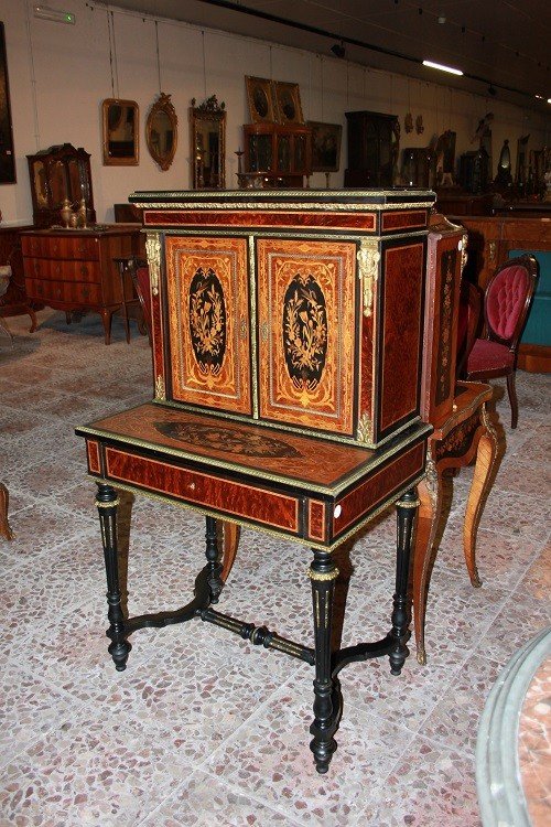 French Cabinet Credenzino From The Mid-1800s, Louis XVI Style, In Burl Walnut-photo-5