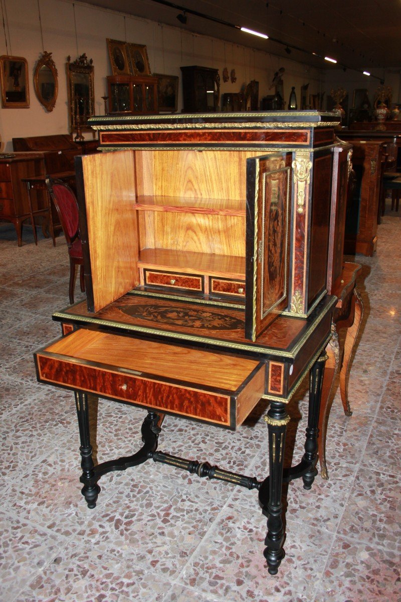 French Cabinet Credenzino From The Mid-1800s, Louis XVI Style, In Burl Walnut-photo-7