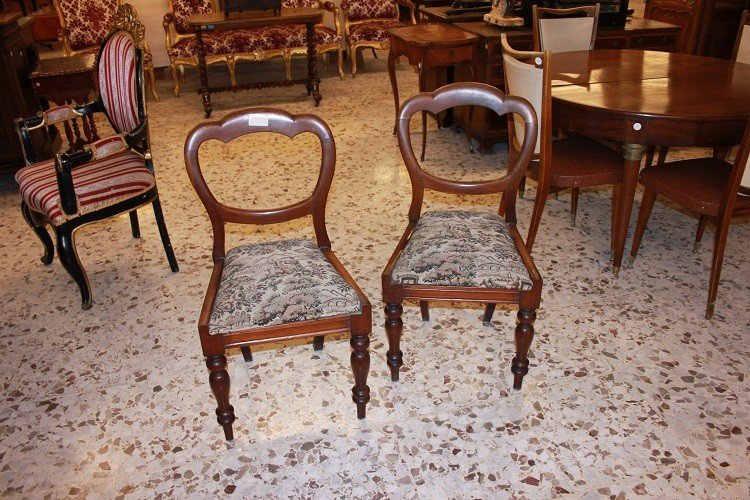 Groupe De 4 Chaises Anglaises En Bois d'Acajou De 1800, Recouvertes De Tissu Sanderson-photo-2