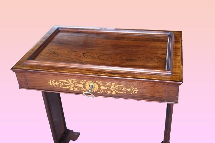 French Coffee Table From The First Half Of The 19th Century, Charles X Style, In Rosewood-photo-3