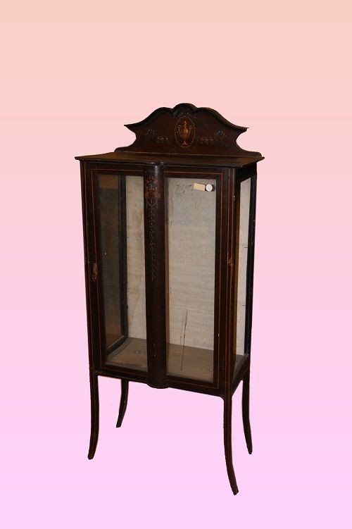  English Display Cabinet From The Late 1800s, Victorian Style, Made Of Rosewood