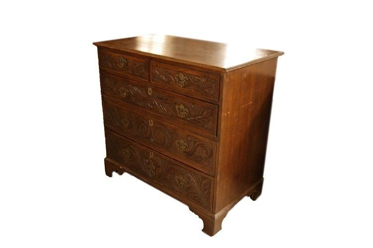 Richly Carved English Chest Of Drawers, From The First Half Of The 1800s In Tudor Style-photo-3