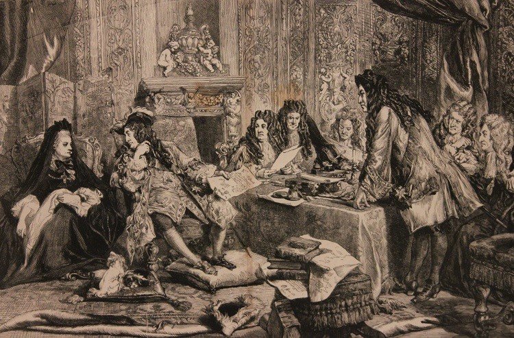 Estampe Française Du 19ème Siècle Représentant La Cour De Louis XIV-photo-3