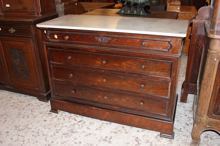  Commode Française Du 19ème Siècle De Style Louis-philippe En Bois De Palissandre Et Marbre 