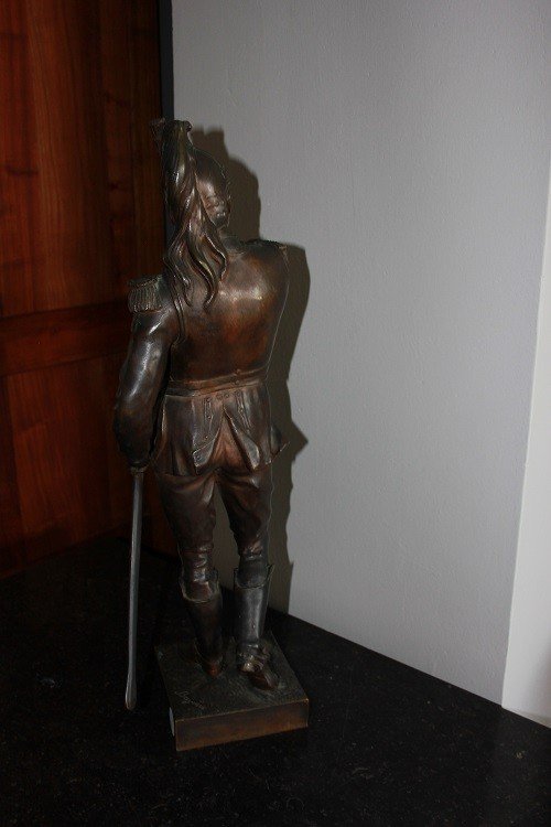 French Bronze Sculpture From The Mid-1800s Depicting A Napoleonic Cavalry Officer Soldier-photo-5