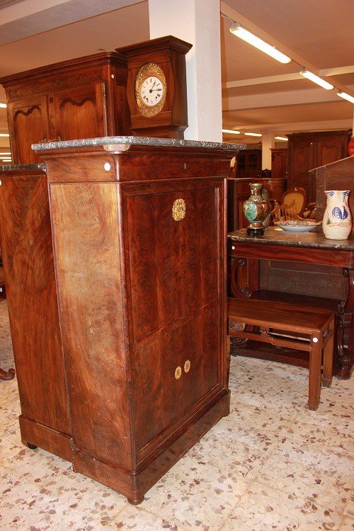 French Secretary From The Mid-1800s, Empire Style, In Mahogany Wood And Mahogany Feather-photo-2