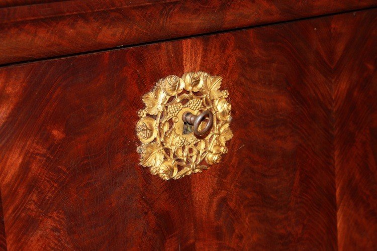 French Secretary From The Mid-1800s, Empire Style, In Mahogany Wood And Mahogany Feather-photo-4