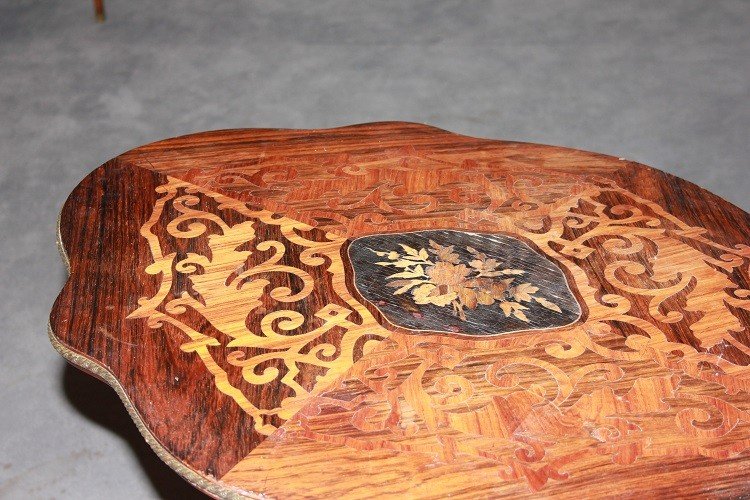 French Sail-shaped Table From The Second Half Of The 19th Century, Louis XV Style, In Rosewood -photo-2