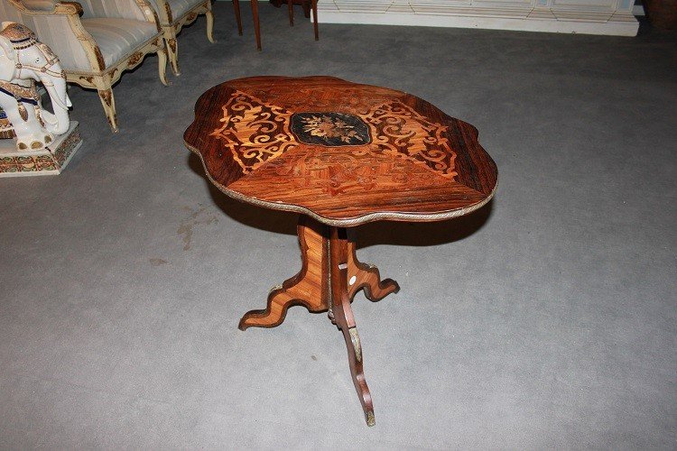 French Sail-shaped Table From The Second Half Of The 19th Century, Louis XV Style, In Rosewood 