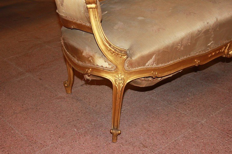 Salon Français De Style Louis XV En Bois Doré Moitié Du XIXe Siècle 2 Fauteuils Et 1 Canapé-photo-2