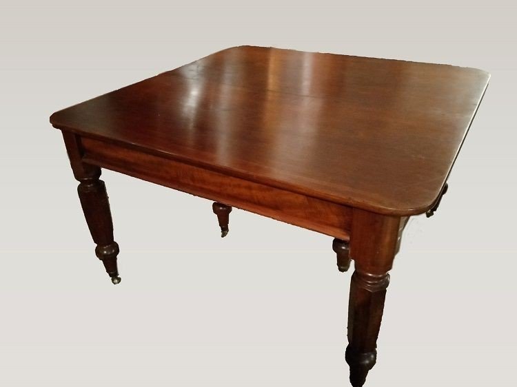 English Extending Table From The Late 1800s, In Victorian Style, In Mahogany Wood-photo-2