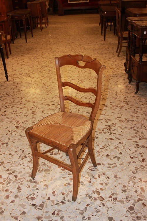  Group Of 6 French Chairs From The Late 1800s, Rustic Style, Made Of Walnut Wood With Rush Seat-photo-4