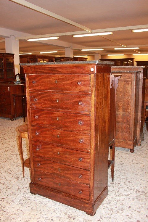 French Weekly Chest From The Second Half Of The 19th Century, Made Of Mahogany Wood And Mahogan-photo-2