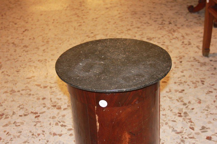 Small French Cylinder Side Table From The Mid-1800s, Directoire Style, Made Of Mahogany Wood-photo-4