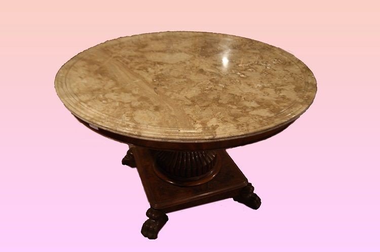 Circular Table, French From The First Half Of The 1800s, Charles X Style In Mahogany Wood