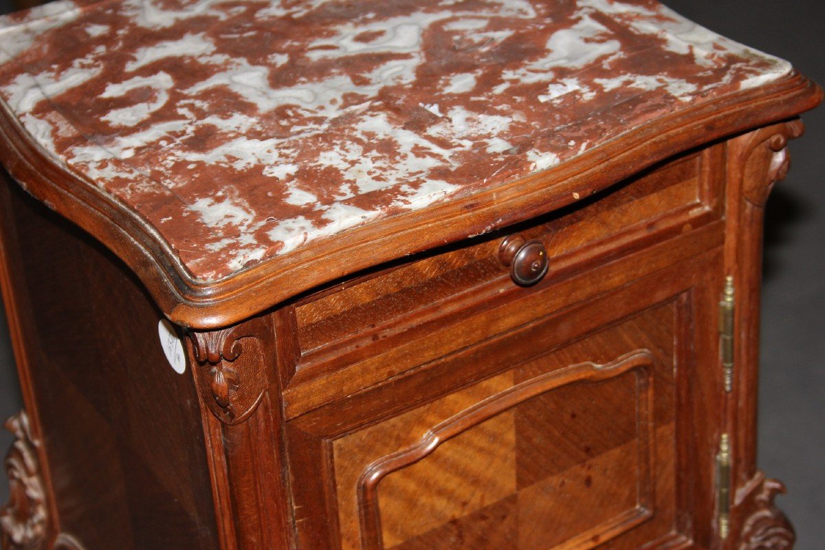 French Bedside Table In Louis Philippe Style With Carvings And Marble Top-photo-3