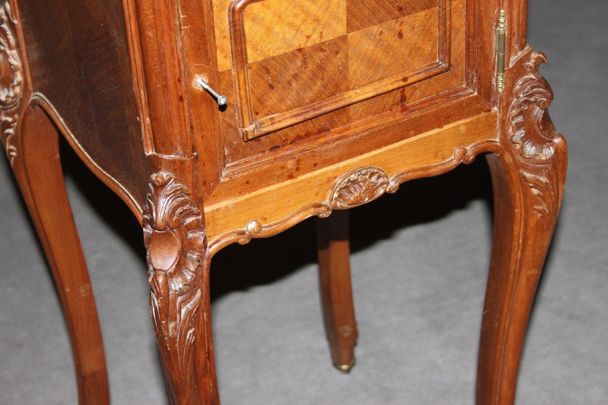 French Bedside Table In Louis Philippe Style With Carvings And Marble Top-photo-4