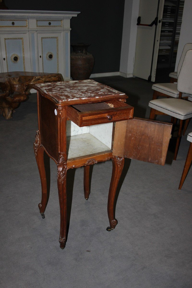 French Bedside Table In Louis Philippe Style With Carvings And Marble Top-photo-1
