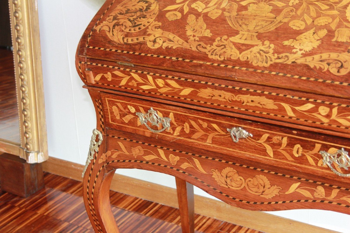 Dutch Bureau Writing Desk In Louis XV Style From The Late 1700s, Richly Inlaid-photo-1
