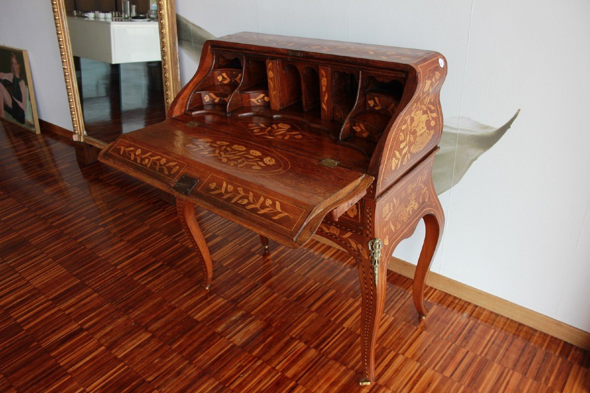 Dutch Bureau Writing Desk In Louis XV Style From The Late 1700s, Richly Inlaid-photo-4