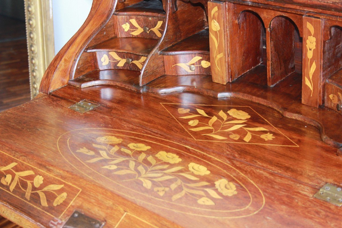 Dutch Bureau Writing Desk In Louis XV Style From The Late 1700s, Richly Inlaid-photo-5