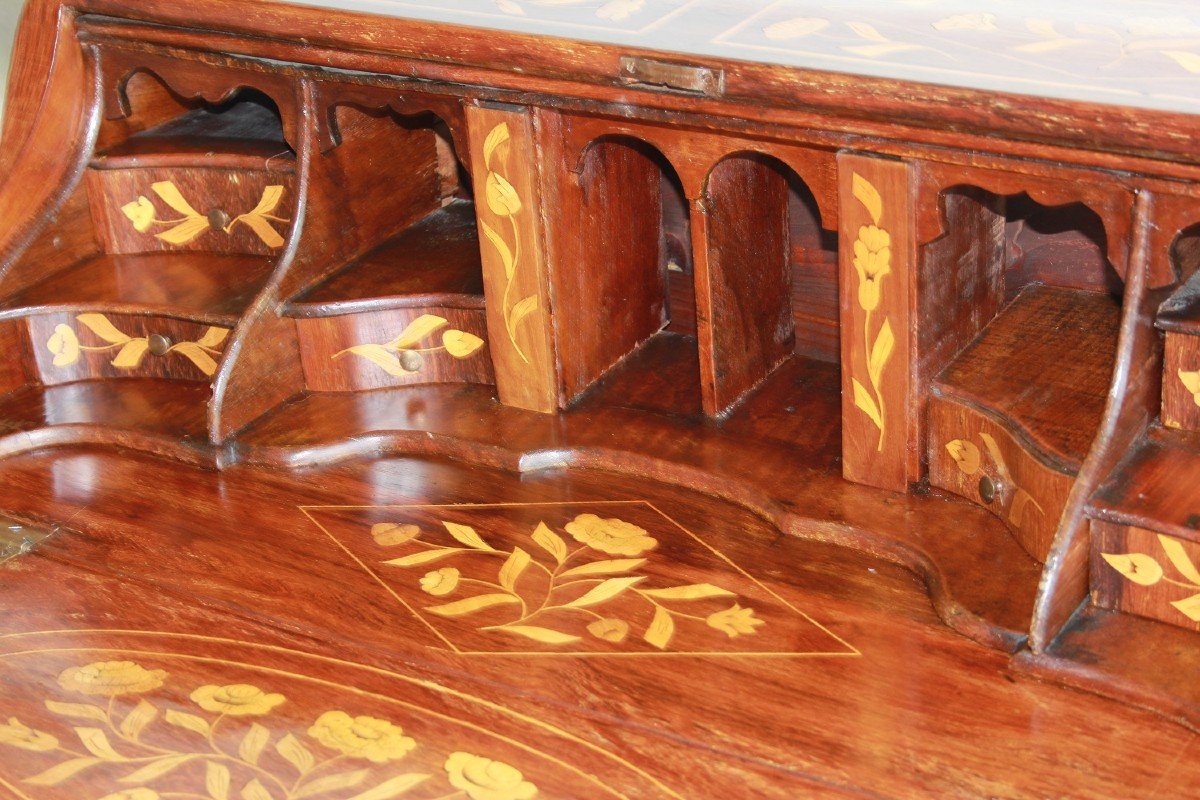 Dutch Bureau Writing Desk In Louis XV Style From The Late 1700s, Richly Inlaid-photo-6