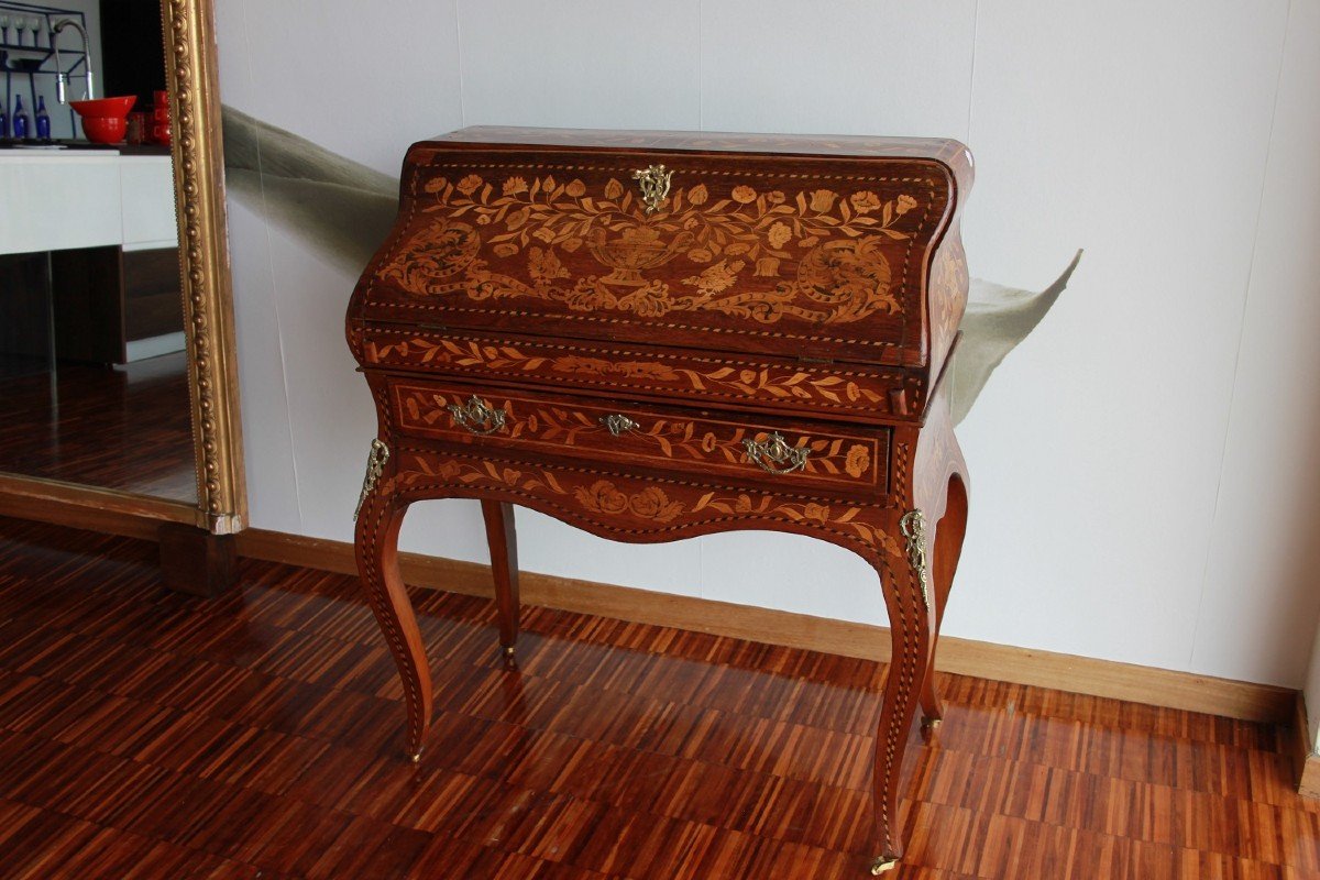 Dutch Bureau Writing Desk In Louis XV Style From The Late 1700s, Richly Inlaid