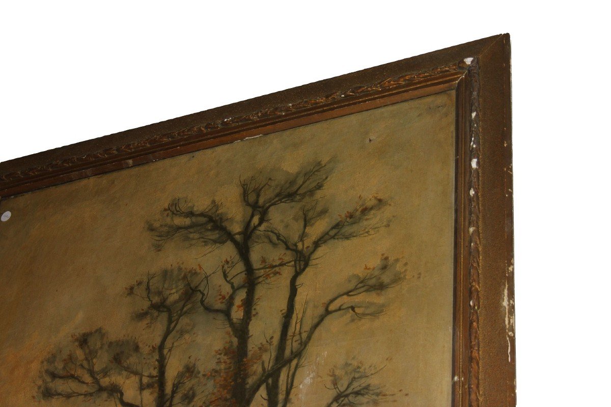 Large French Oil On Canvas From The 1800s Depicting A Forest Scene With Characters-photo-1