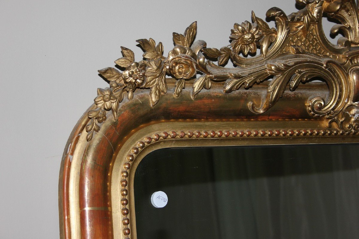 Grande Miroir Française De Style Louis XVI En Bois Doré à La Feuille d'Or-photo-1