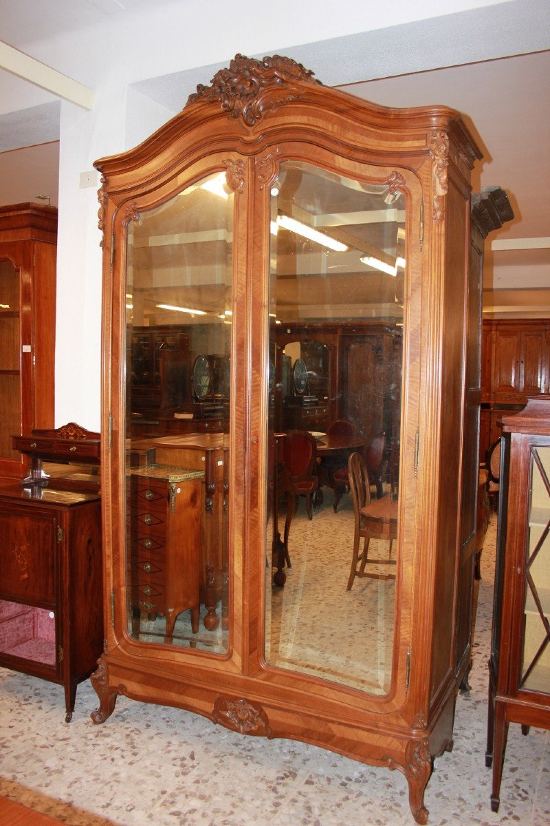 Armoire De Style Louis-philippe Avec Miroirs à 2 Portes En Bois De Noyer