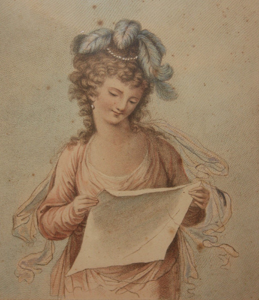 Petite Gravure Française Portrait De Dame Du XIXe Siècle Avec Magnifique Cadre Doré-photo-3