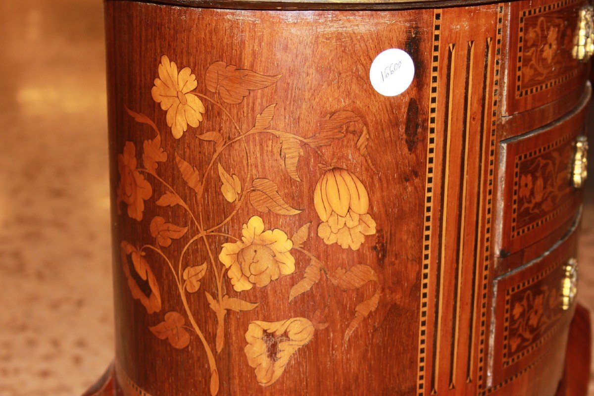 Richly Inlaid French Oval Side Table With Drawers From The 1800s-photo-4