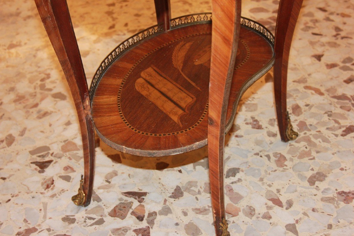 Richly Inlaid French Oval Side Table With Drawers From The 1800s-photo-1