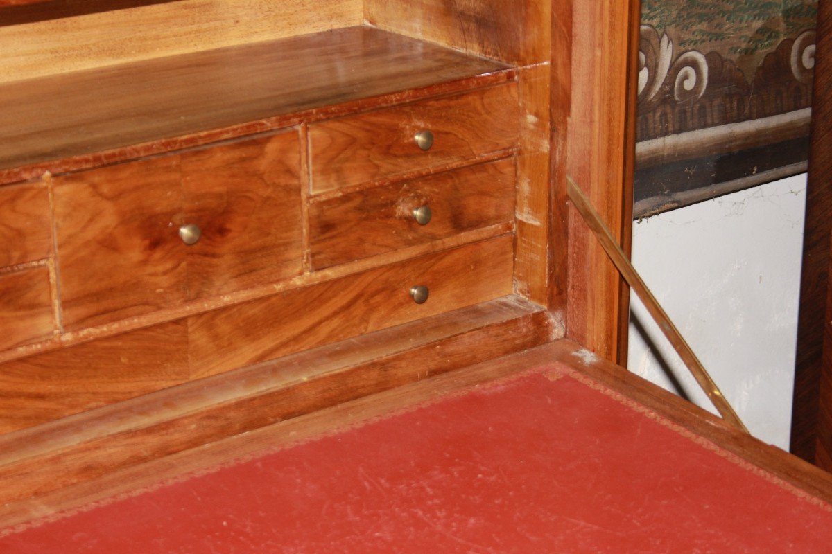 French Secretary Desk Chest In Bois De Rose Wood Transition Style With Marble And Bronzes, 19th-photo-5