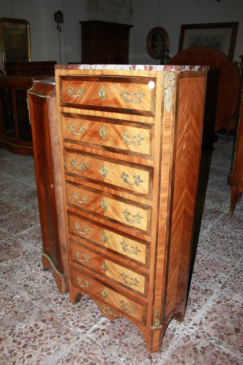 French Napoleon III Style Tallboy From The Late 19th Century With Marble And Bronze Ornaments, -photo-2