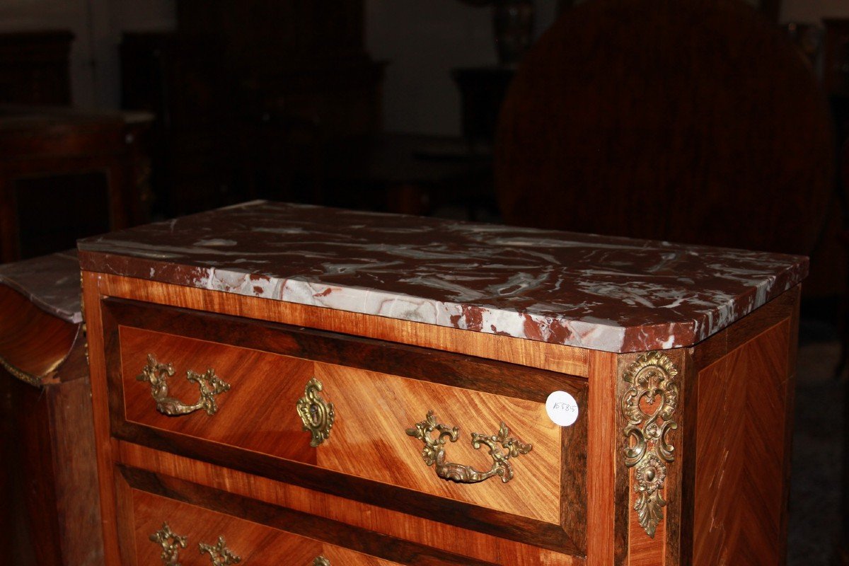 French Napoleon III Style Tallboy From The Late 19th Century With Marble And Bronze Ornaments, -photo-3